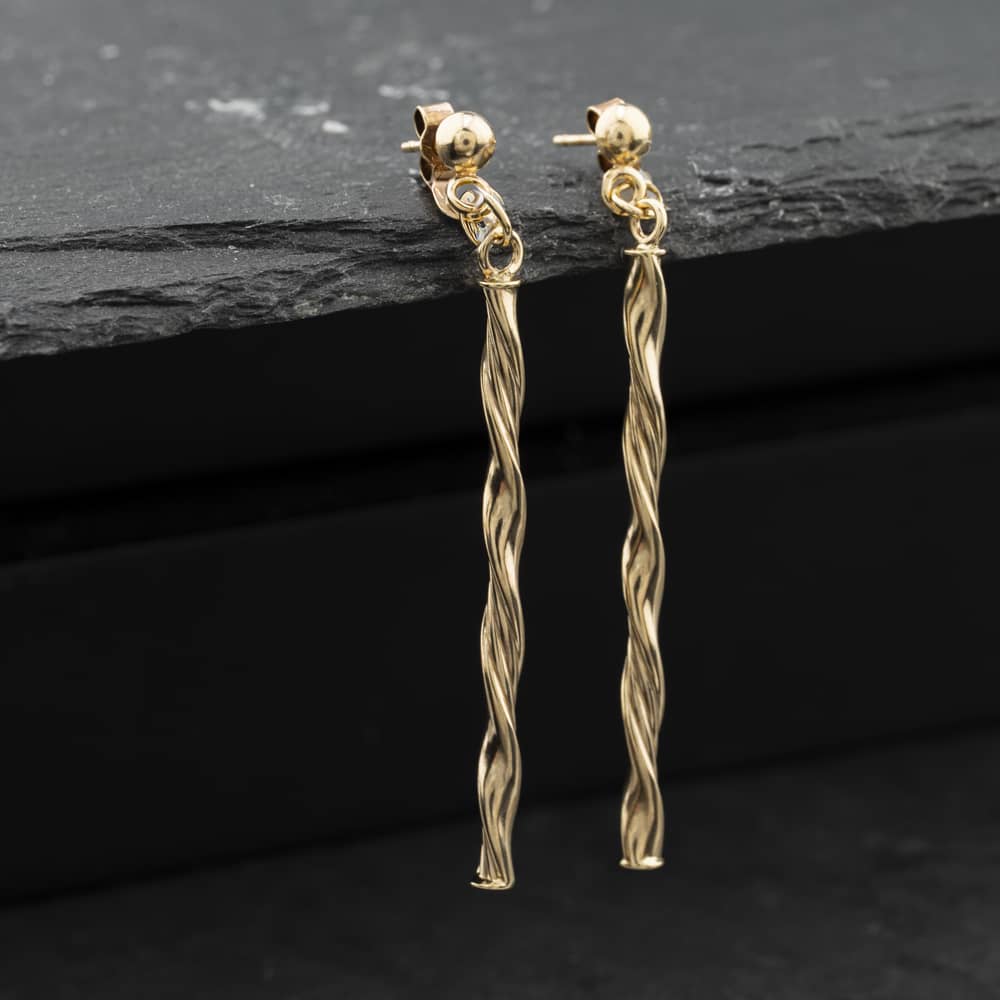 Pre-Owned Yellow Gold 52mm Long Bar Twist Dropper Earrings 41174668