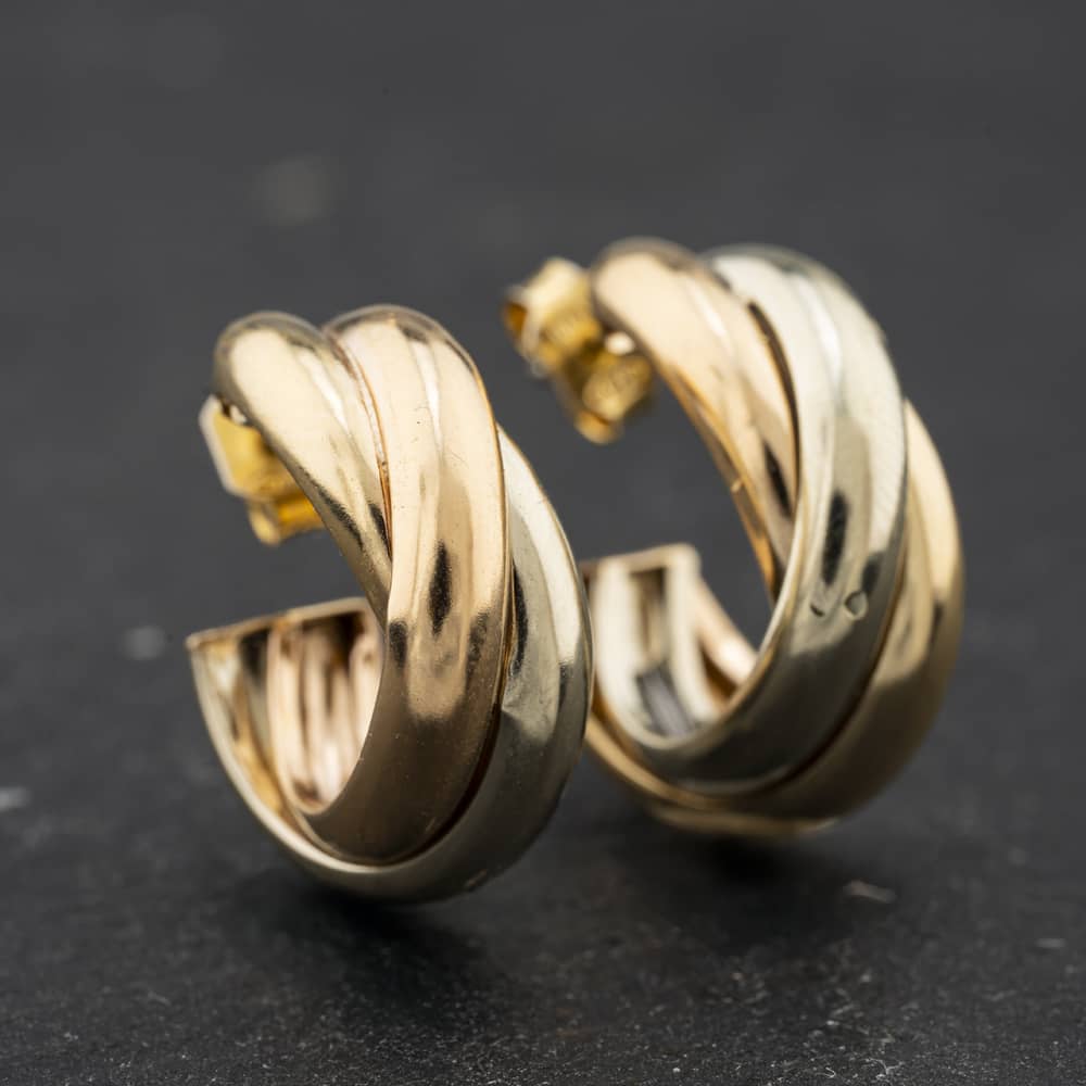 Pre-Owned 9ct Three Colour Gold 20mm Twist Half Hoop Earrings 41174697