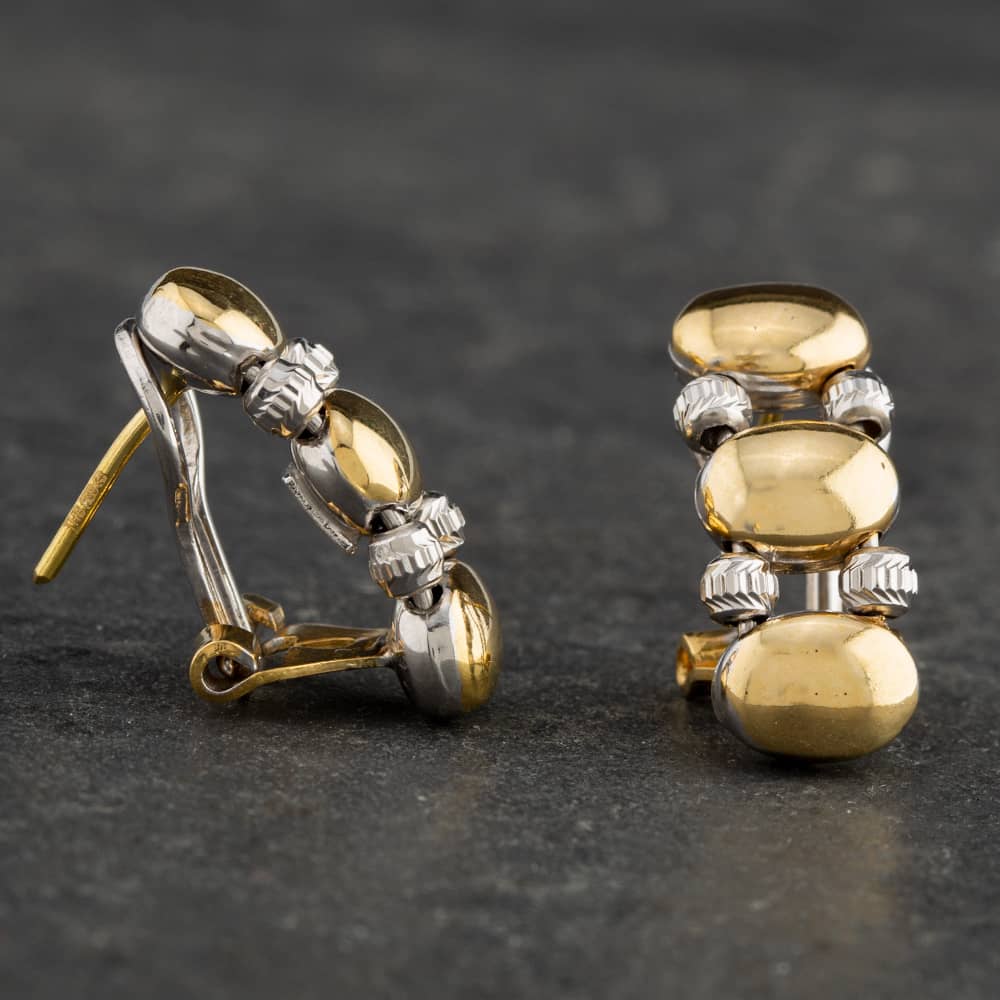 Product photograph of Pre-owned 18ct Two Colour Gold Bead Half Hoop Earrings 4117891 from The Jewel Hut