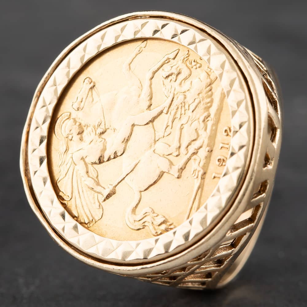 Pre-Owned 9ct Yellow Gold 1912 Half Sovereign Coin Ring 41201011B