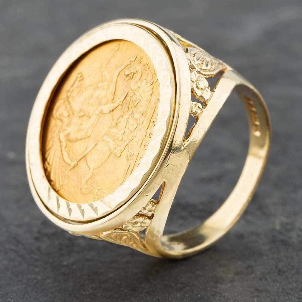 Pre-Owned 9ct Yellow Gold 1958 Full Sovereign Coin Ring 41201056B