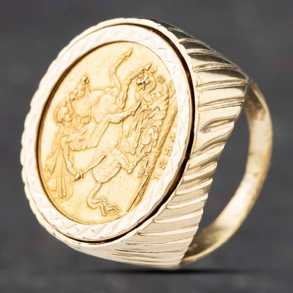 Pre-Owned 9ct Yellow Gold 1892 Full Sovereign Coin Ring 41201089B