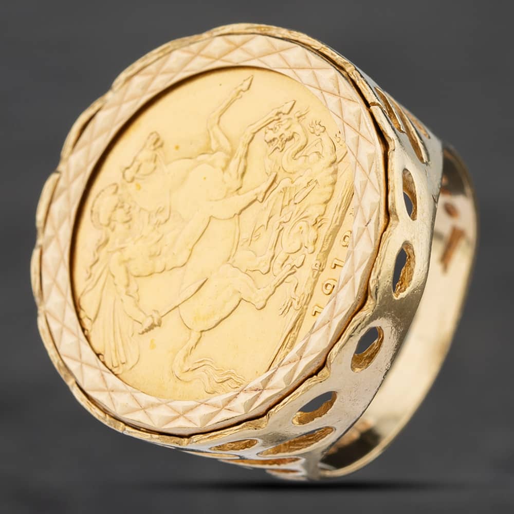 Pre-Owned 9ct Yellow Gold 1918 Full Sovereign Coin Ring 41201099