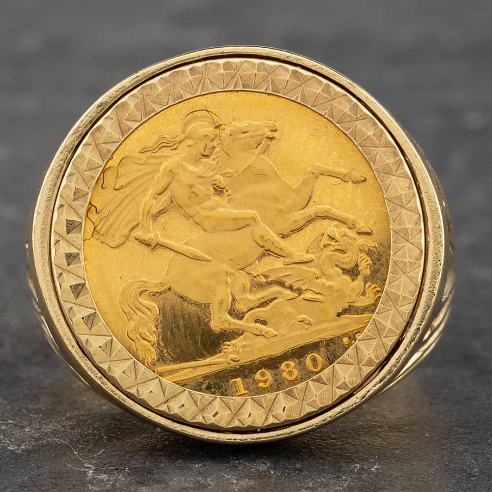 Pre-Owned 9ct Yellow Gold 1980 Half Sovereign Coin Ring 41201101BND