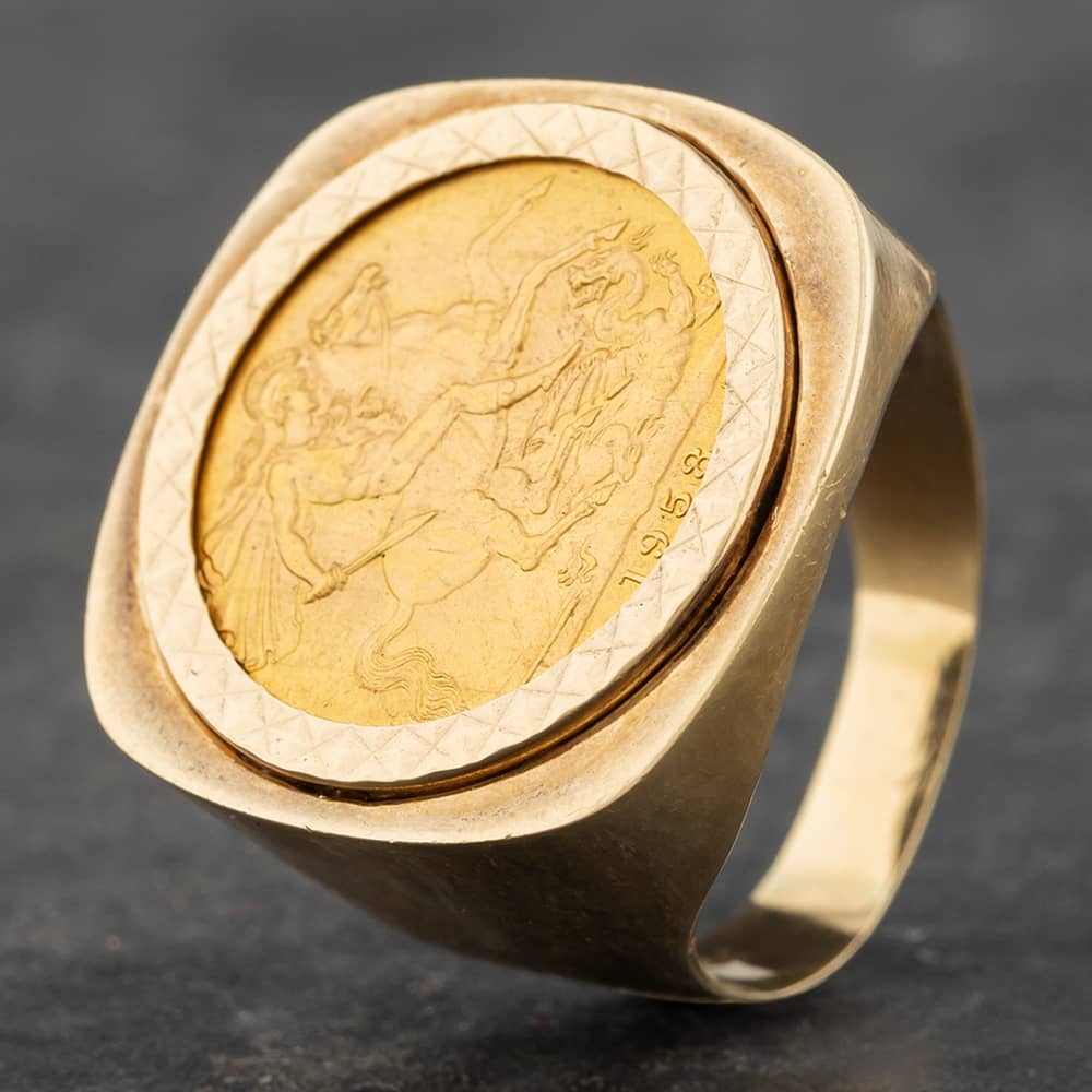 Pre-Owned 9ct Yellow Gold 1958 Full Sovereign Coin Ring 41201105B
