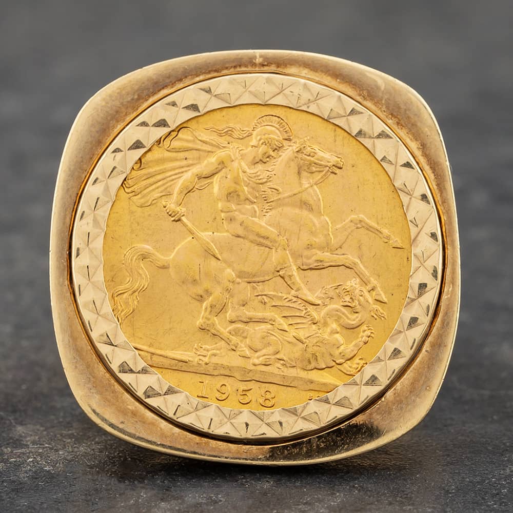 Pre-Owned 9ct Yellow Gold 1958 Full Sovereign Coin Ring 41201105BND