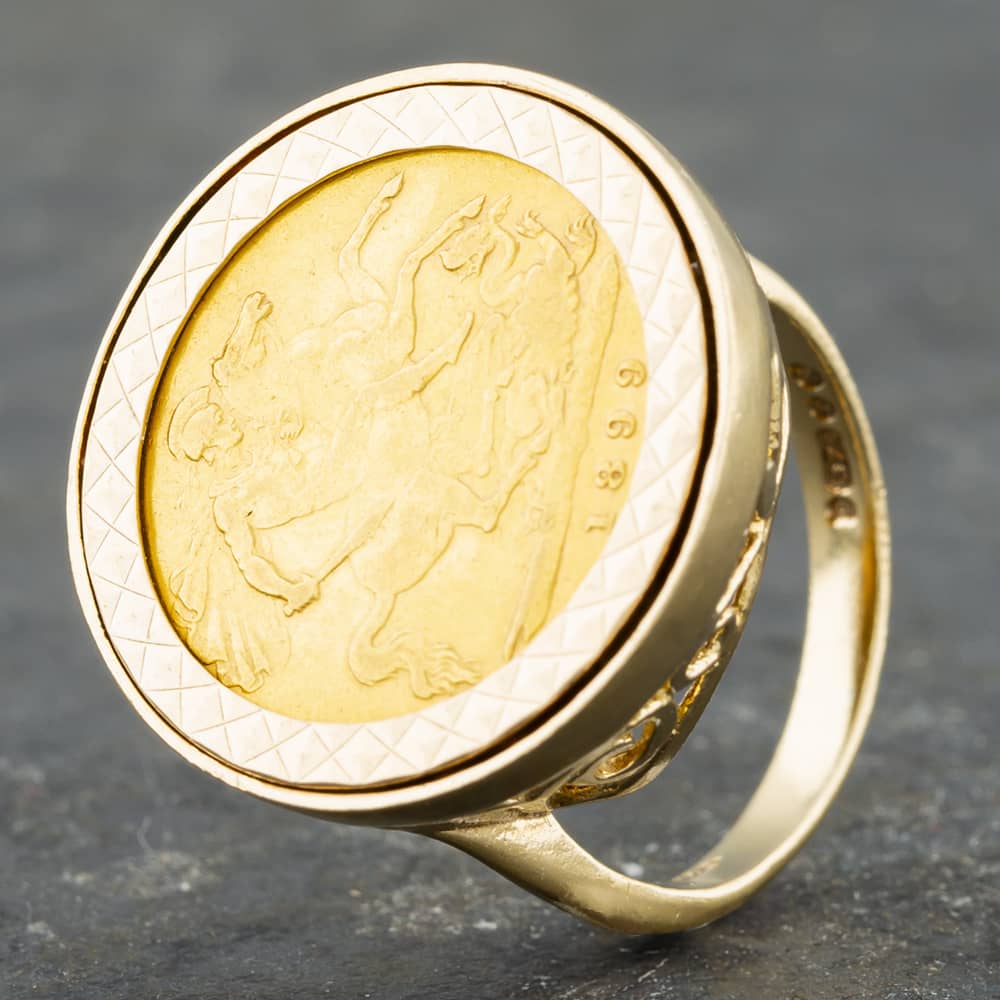 Product photograph of Pre-owned 9ct Yellow Gold 1899 Half Sovereign Coin Ring 41201138bnd from The Jewel Hut