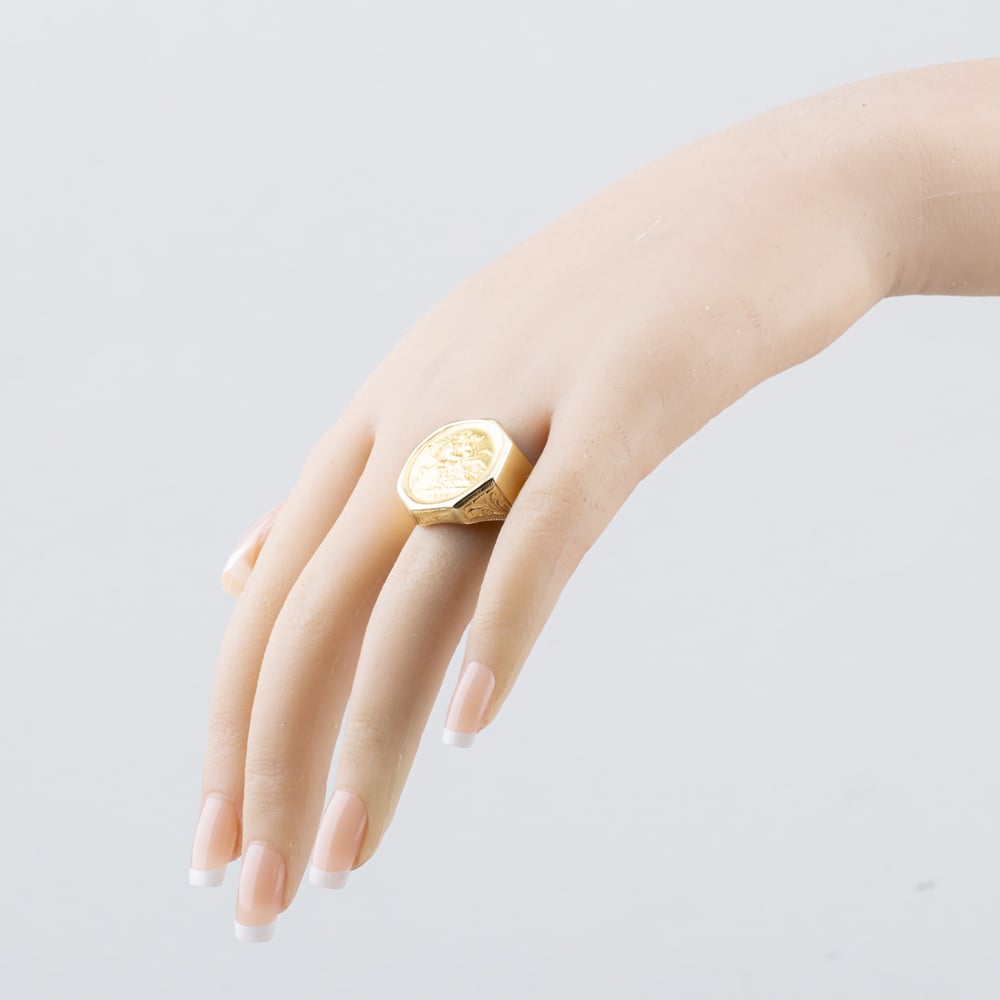 Pre-Owned Yellow Gold 1912 George V Half Sovereign Coin Ring 41201272