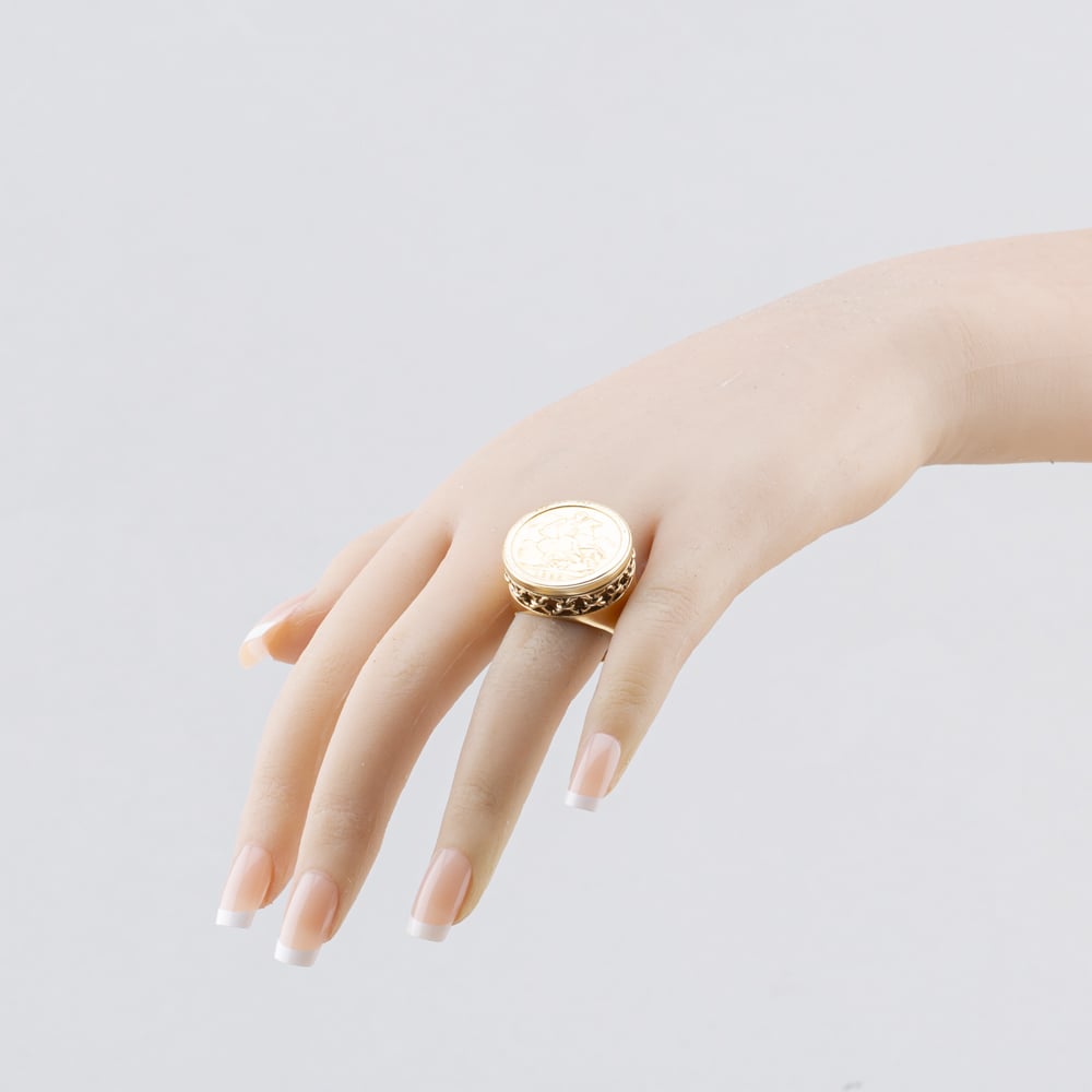 Pre-Owned Yellow Gold 1909 Full Sovereign Coin Ring 41201293