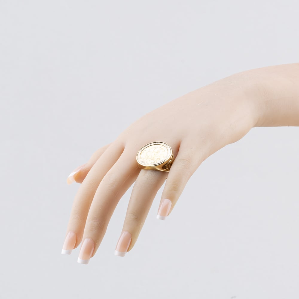 Pre-Owned Yellow Gold 1908 Full Sovereign Coin Ring 41201296