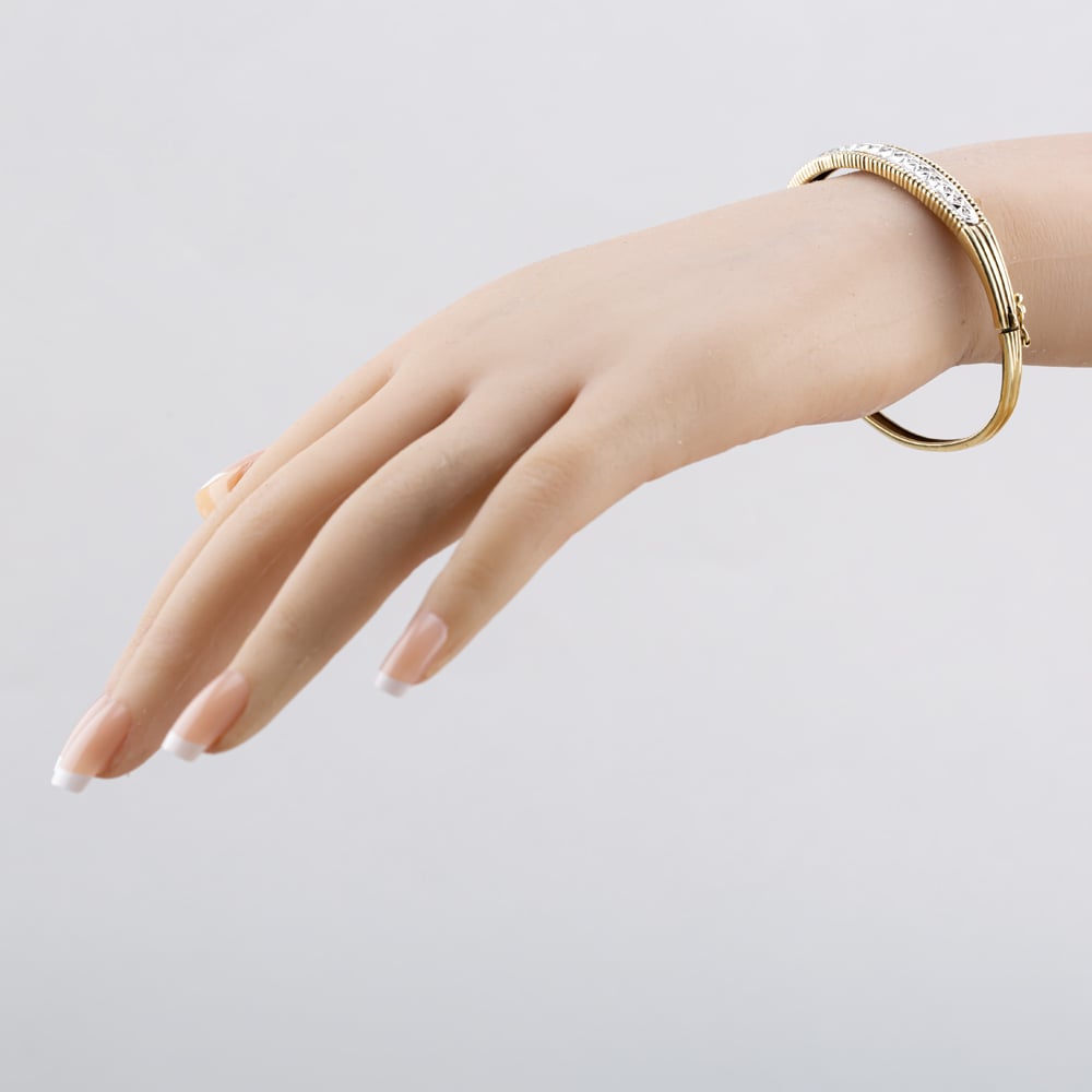 Pre-Owned 9ct Two Colour Gold Diamond Standard Hinged Bangle 41211333