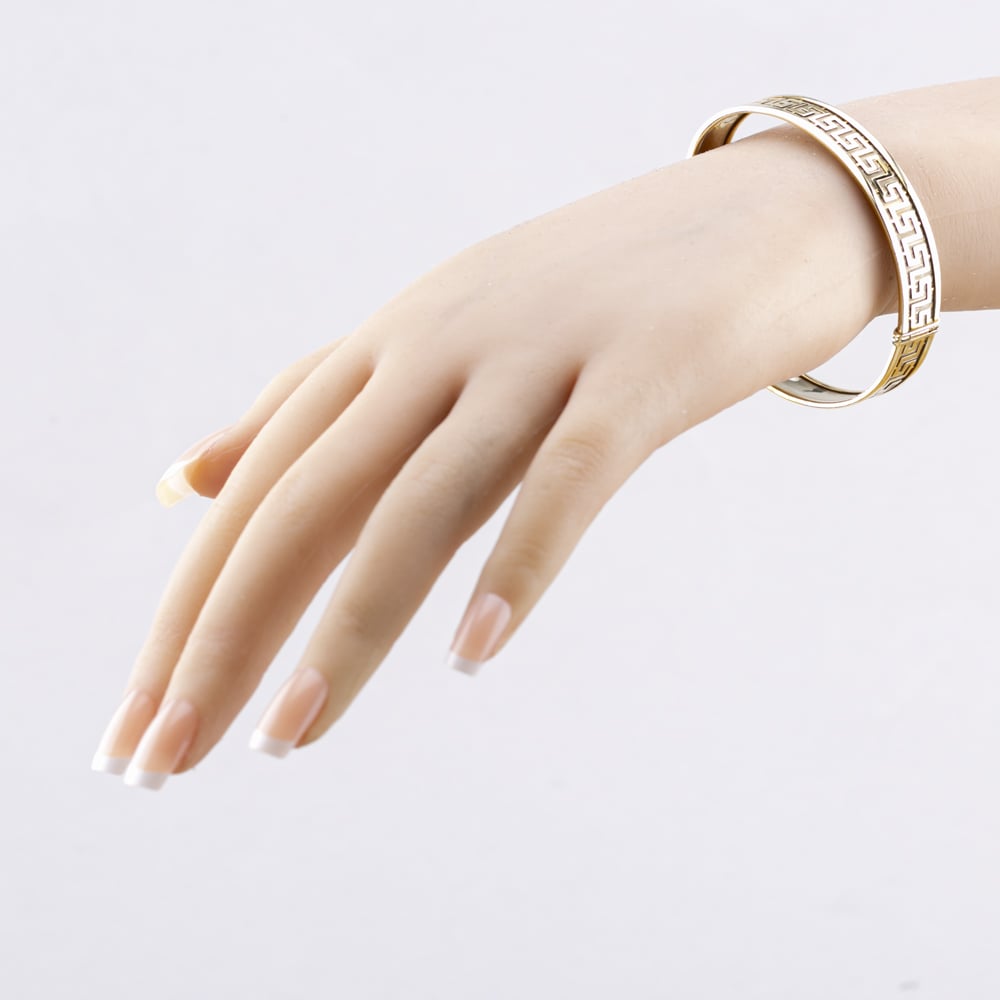 Pre-Owned 9ct Two Colour Gold Greek Key Design Standard Hinged Bangle 41211342