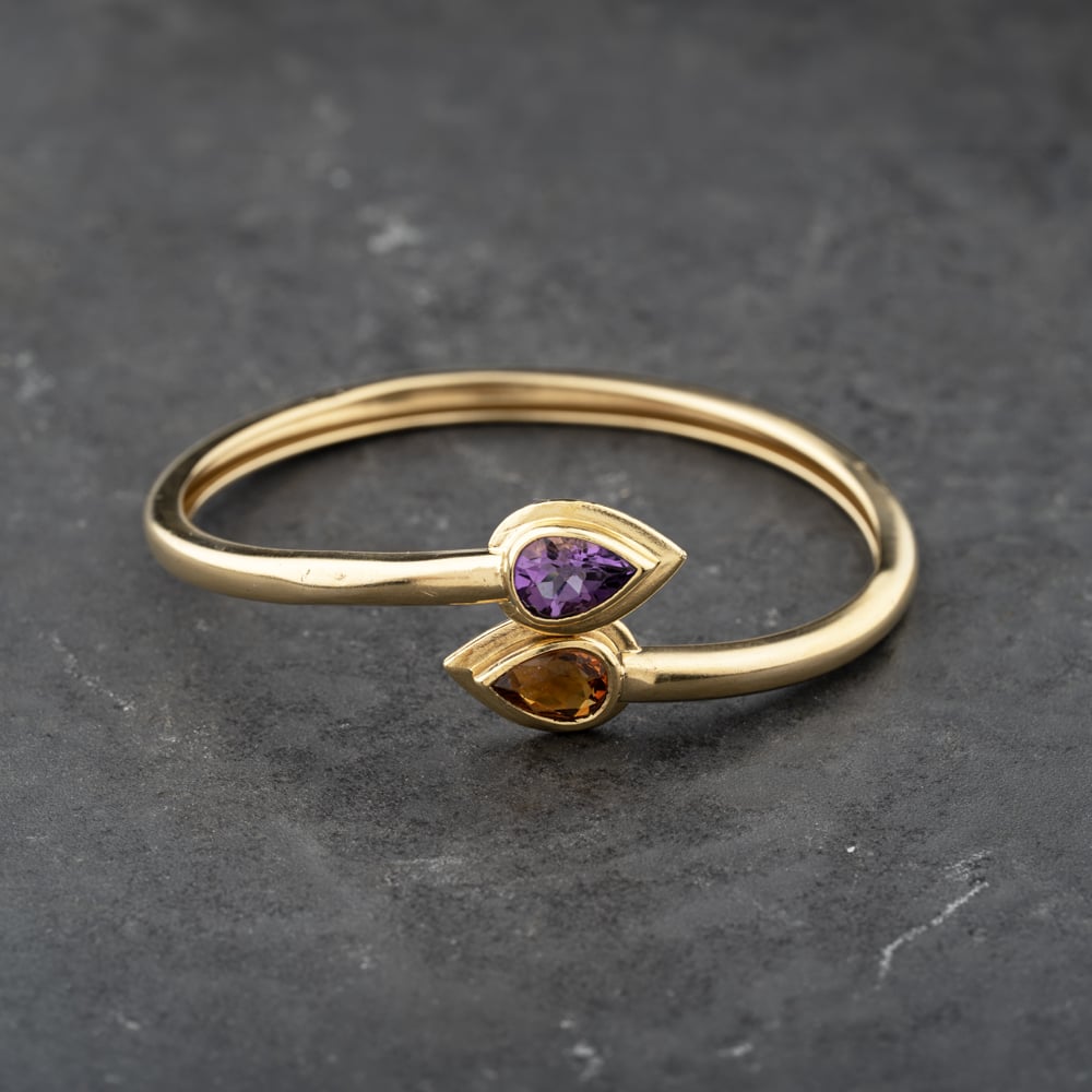 Pre-Owned 18ct Yellow Gold Citrine &amp; Amethyst Set Torque Bangle 41211393