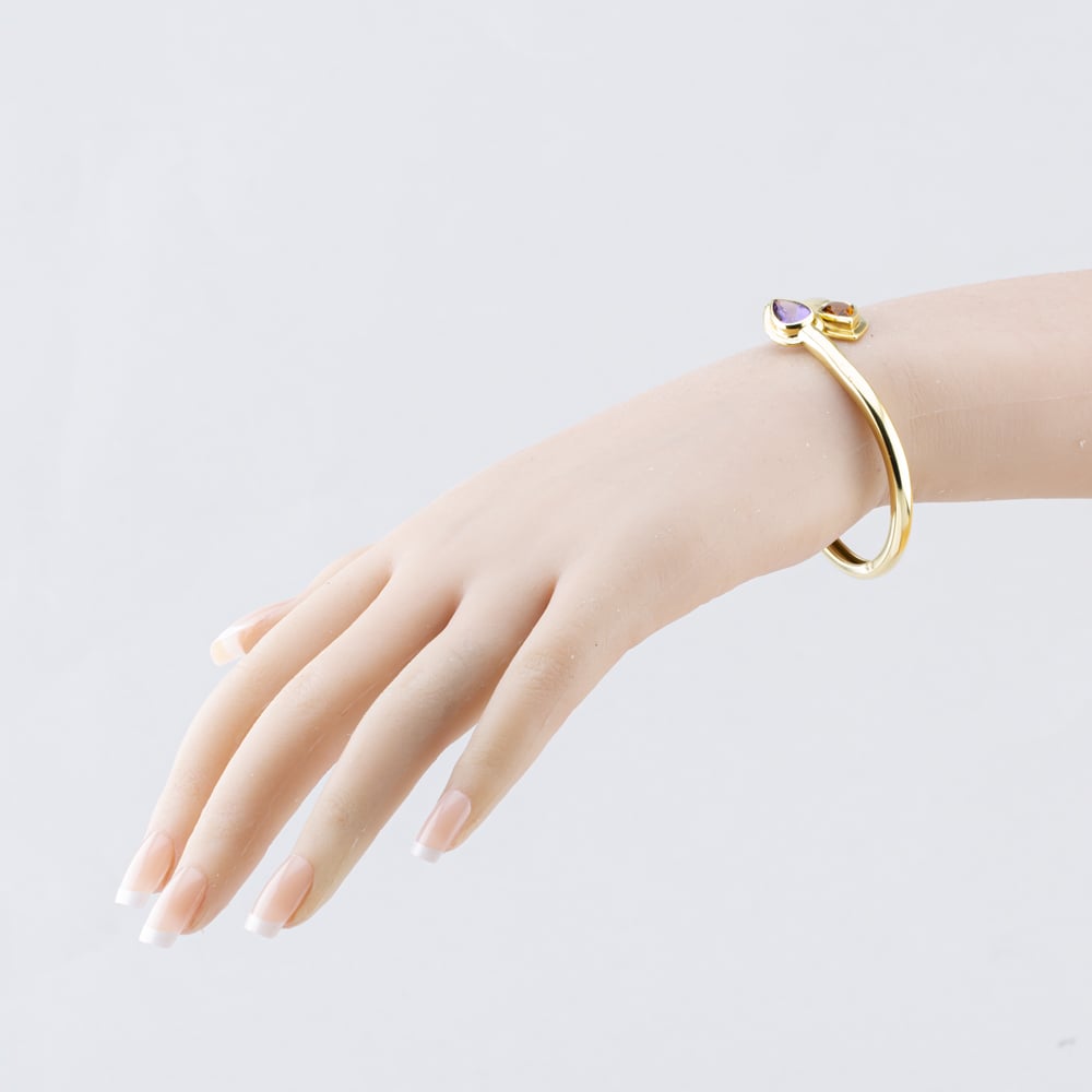 Pre-Owned 18ct Yellow Gold Citrine & Amethyst Set Torque Bangle 41211393
