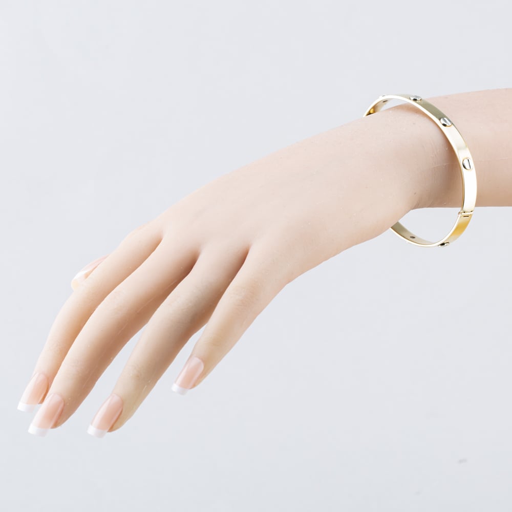 Pre-Owned 9ct Two Colour Gold Screw Head Design Hinged Bangle 41211395