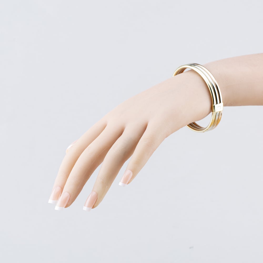 Pre-Owned 9ct Three Colour Gold Three Row Hinged Bangle 41211398