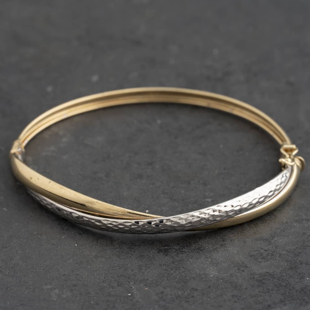 Pre-Owned 9ct Two Colour Gold Crossover Hinged Bangle 41211481
