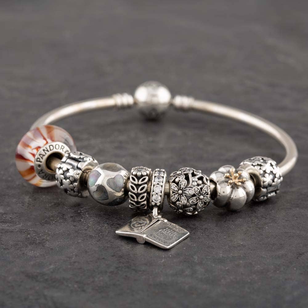 Product photograph of Pre-owned Pandora Sterling Silver Standard Bead Charm Bangle 41221001 from The Jewel Hut