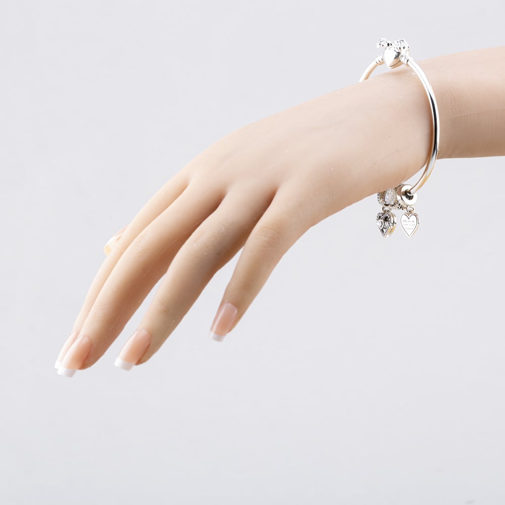 Pre-Owned Pandora Silver Multi Stone Pandora 3 Assorted Mom And Family Small Charm Bangle 41221397