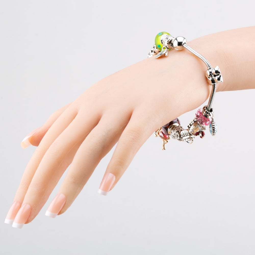 Pre-Owned Pandora Silver Multi Stone Pandora 20cm Snake Charm Bracelet 41221421