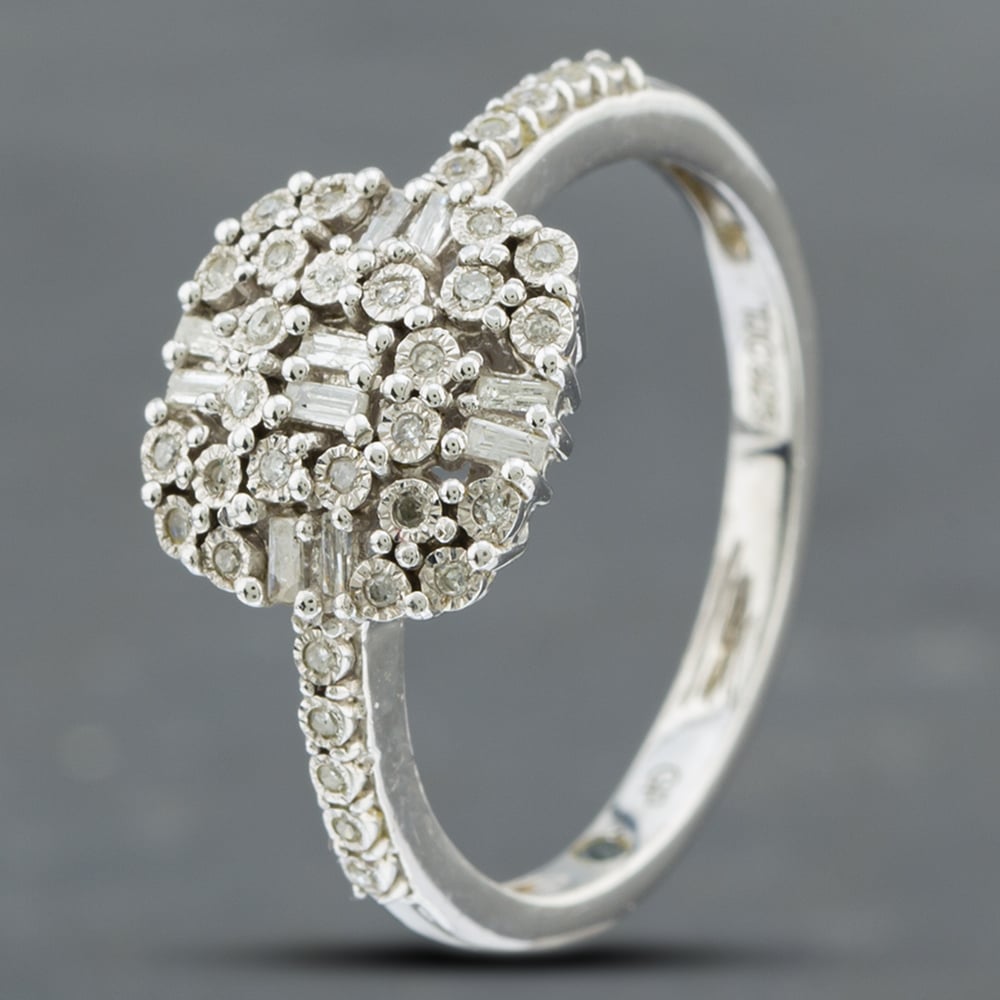 Product photograph of Pre-owned Silver Diamond Cushion Shape Cluster Ring 41251386 from The Jewel Hut
