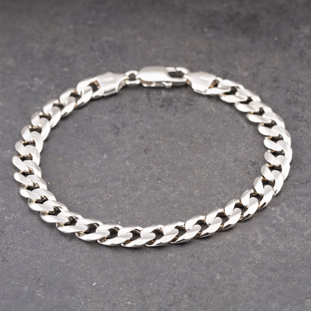 Pre-Owned Silver Heavy Flat 8.5 Inch Curb Chain Bracelet 41251572