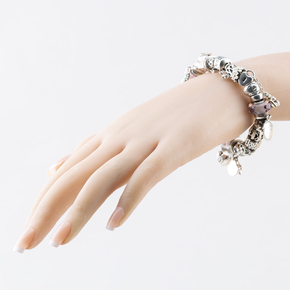 Pre-Owned Pandora Silver Multi Stone Full Assorted Charms & 7.5 Inch Charm Bracelet 41251638