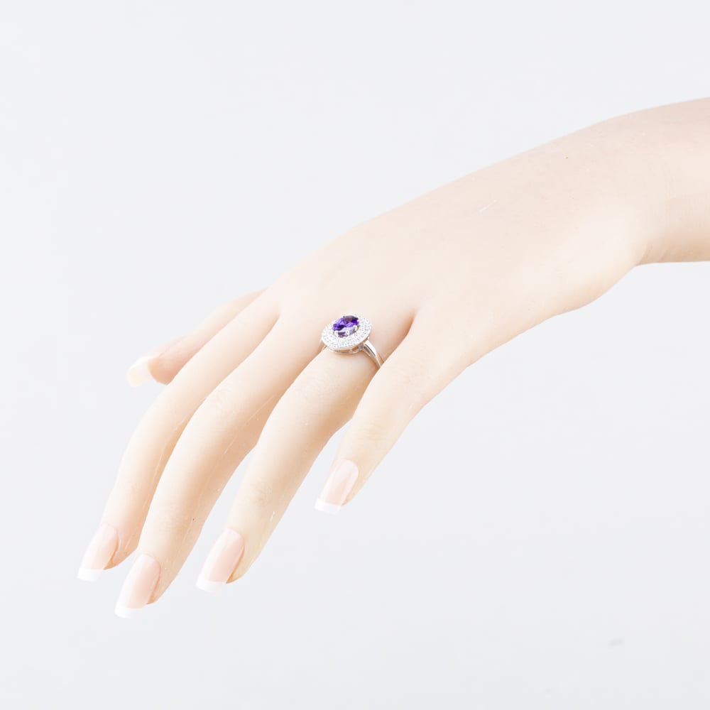 Pre-Owned Sterling Silver Purple & White Cubic Zirconia Oval Cluster Ring 41251661