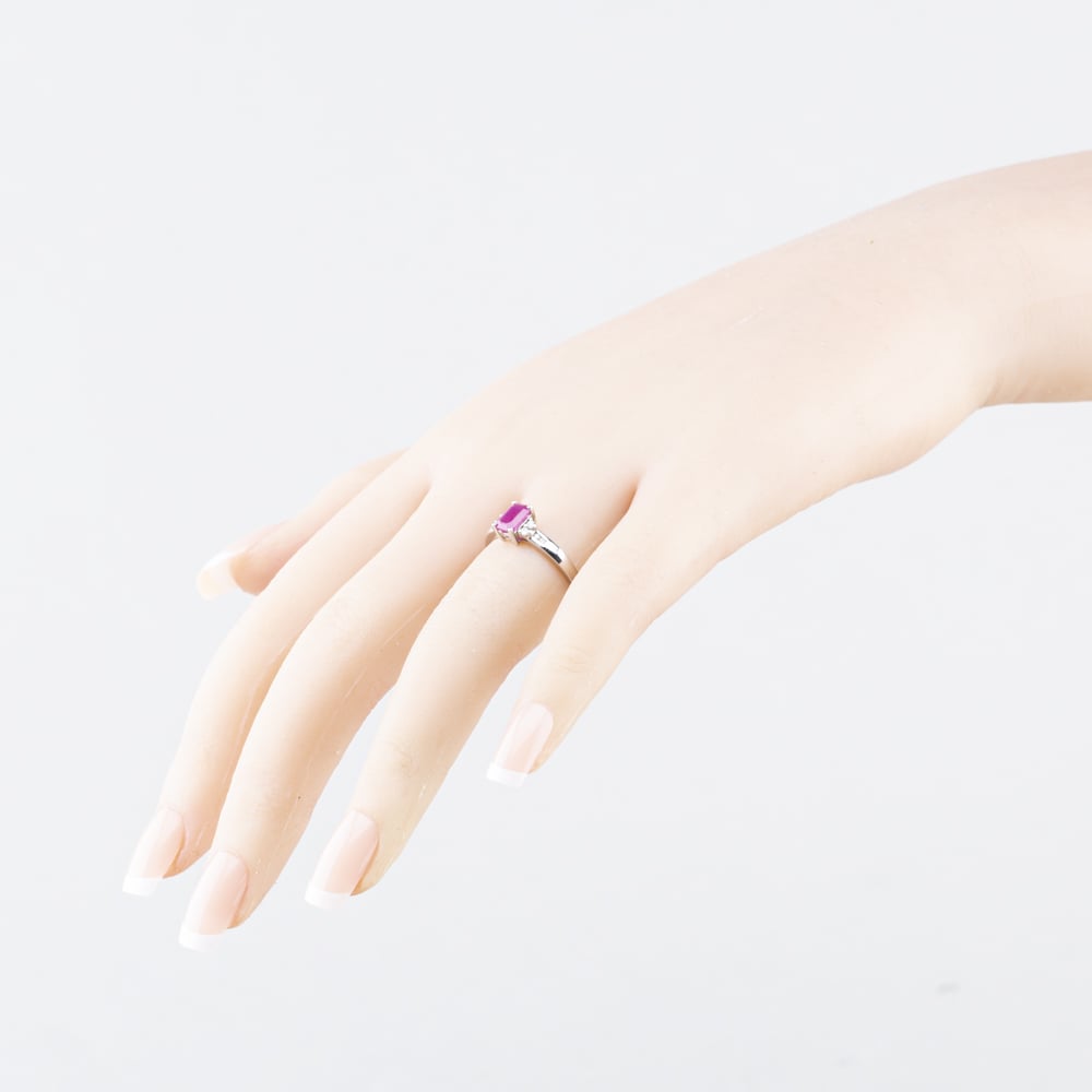 Pre-Owned Sterling Silver Rubellite & White Topaz Shoulder Set Dress Ring 41251675
