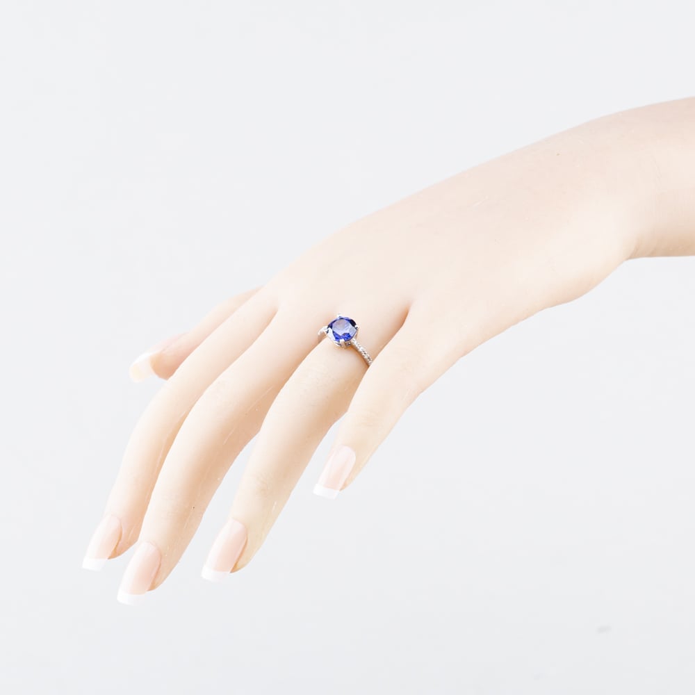 Pre-Owned Sterling Silver Tanzanite Cubic Zirconia & White Cubic Zirconia Round Shoulder Set Dress Ring 41251681