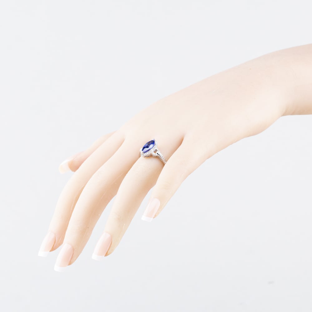 Pre-Owned Sterling Silver Purple & White Cubic Zirconia Marquise Shape Cluster Ring 41251692