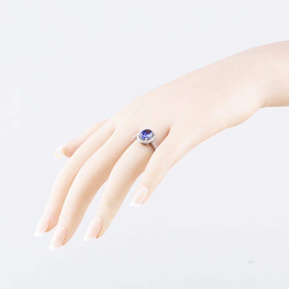 Pre-Owned Silver Purple And White Cubic Zirconia Cubic Zirconia Oval Cluster Ring 41251700