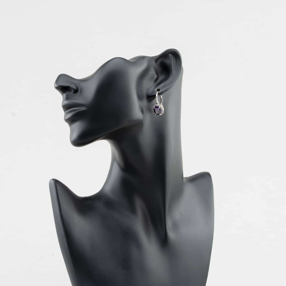 Pre-Owned Silver 23mm Purple & White Cubic Zirconia Cluster Dropper Earrings 412502167183