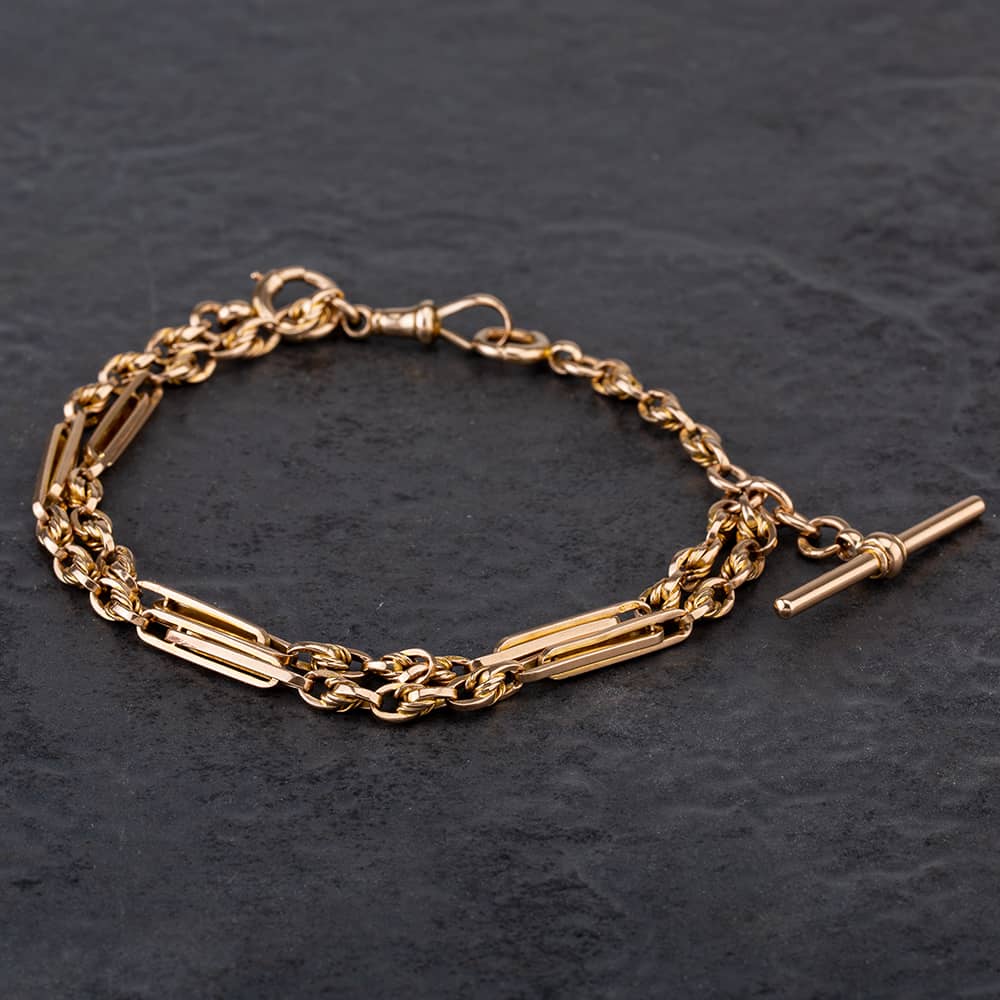 Product photograph of Pre-owned 9ct Rose Gold 7 5 Inch Double Row T-bar Fancy Twist Link Bracelet 4128142 from The Jewel Hut