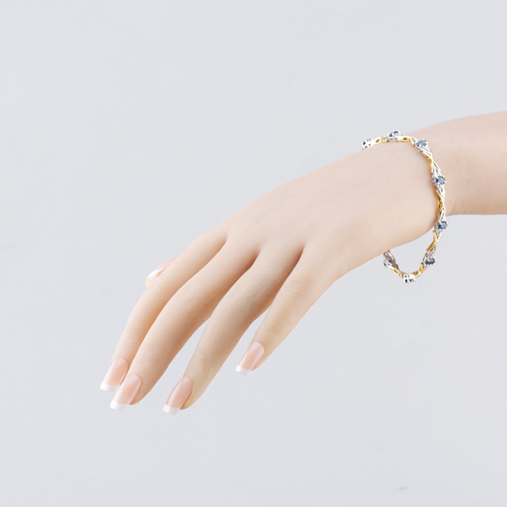 Pre-Owned 18ct Two Colour Gold Sapphire & 0.33ct Diamond Set 7.5 Inch Bracelet 41281585