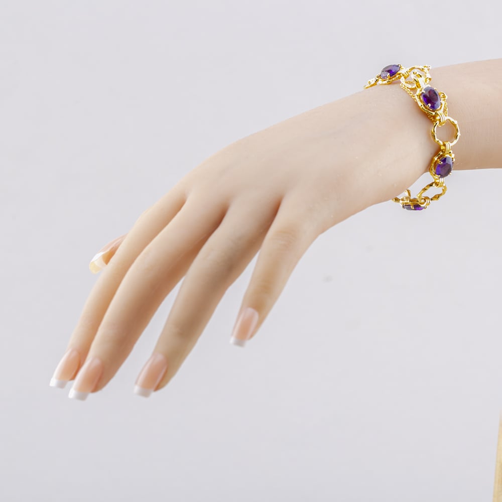 Pre-Owned 9ct Yellow Gold Amethyst Set 7.5 Inch Bracelet 41281591