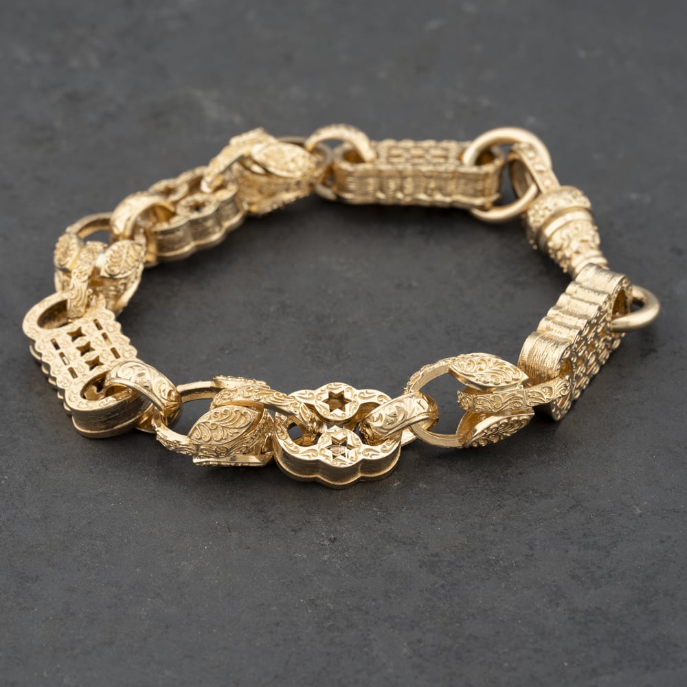Pre-Owned 9ct Yellow Gold Fancy 9 Inch Belcher Chain Bracelet 41281623