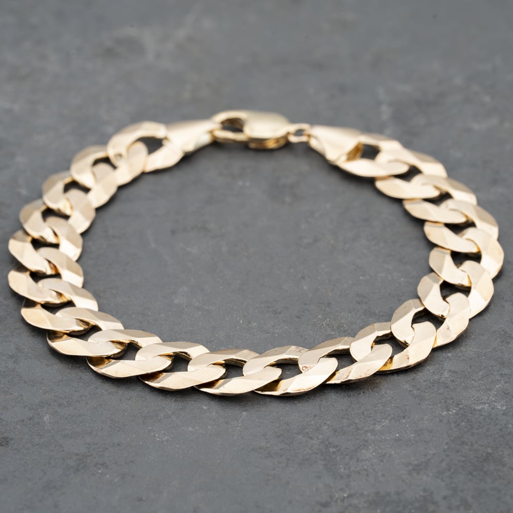 Pre-Owned 9ct Yellow Gold Heavy 9 Inch Curb Chain Bracelet 41281634