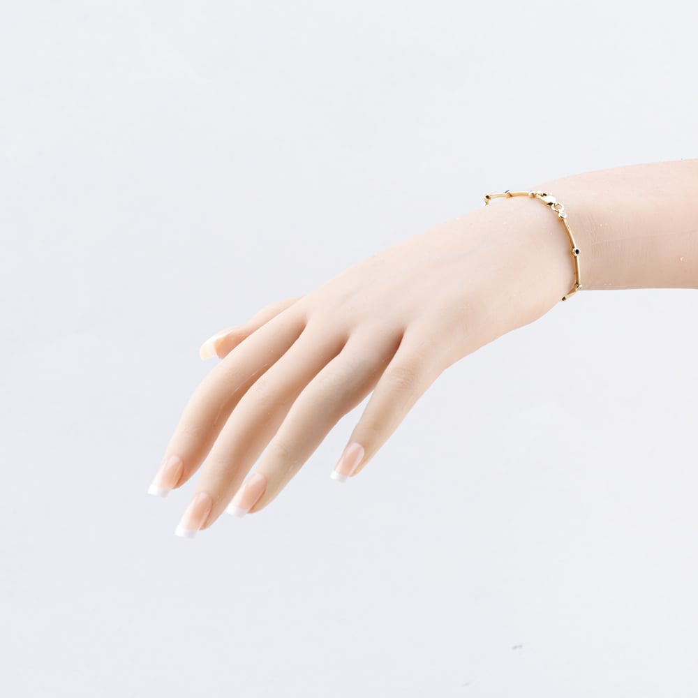Pre-Owned 9ct Yellow Gold Diamond & Sapphire Articulating 6.5 Inch Bar Bracelet 41281637
