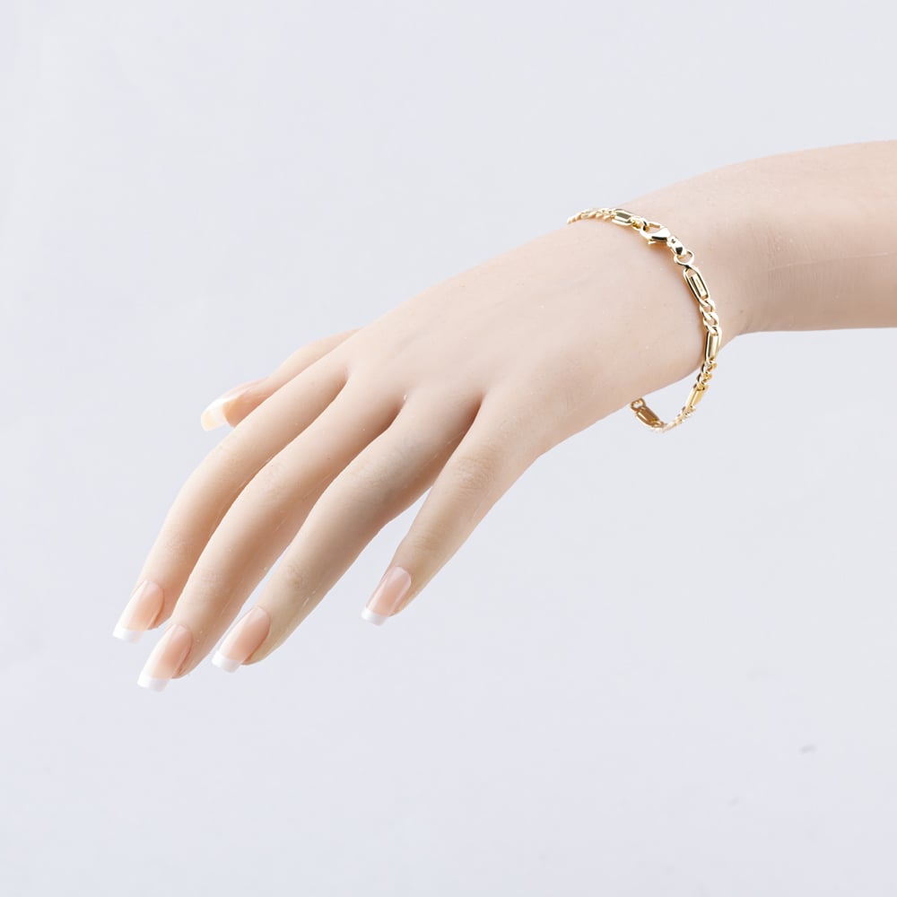Pre-Owned 9ct Yellow Gold 2+1 Fancy Link 7.5 Inch Figaro Chain Bracelet 41281661