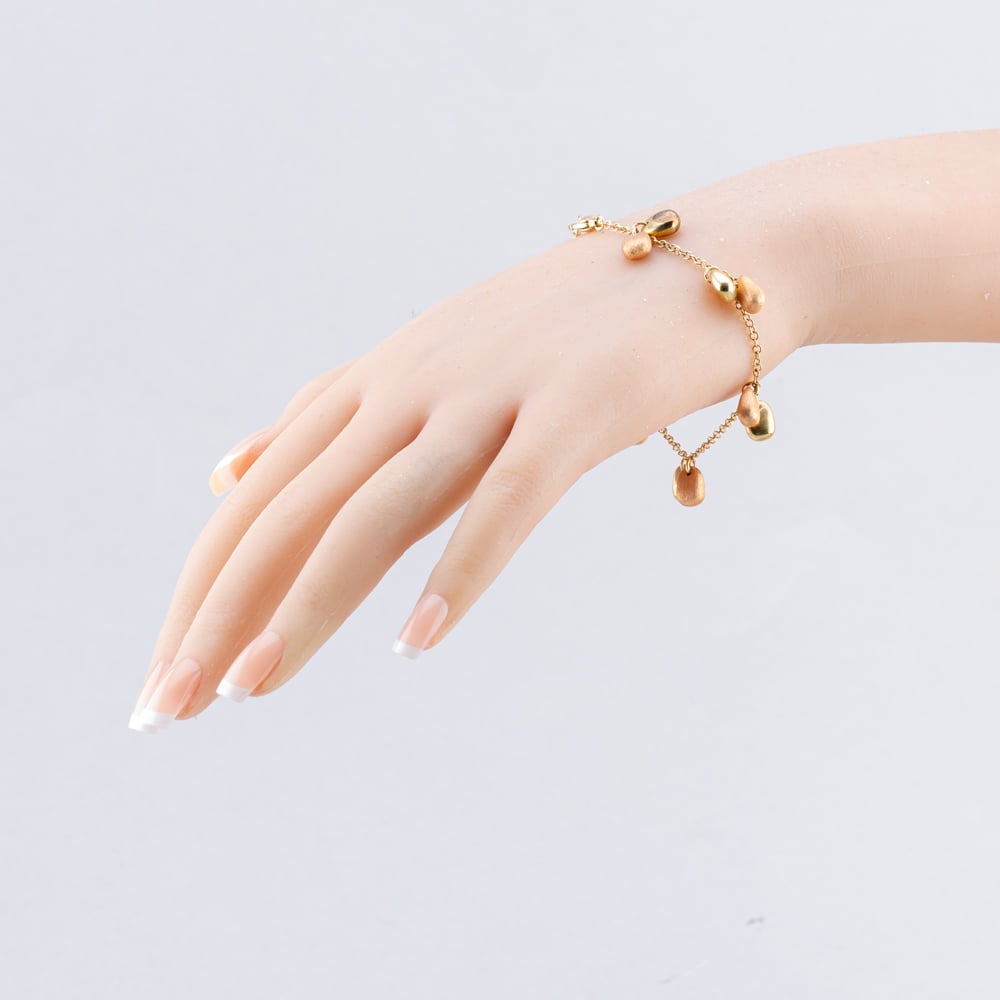 Pre-Owned 9ct Two Colour Gold Dropper 7.5 Inch Trace Bead Bracelet 41281709