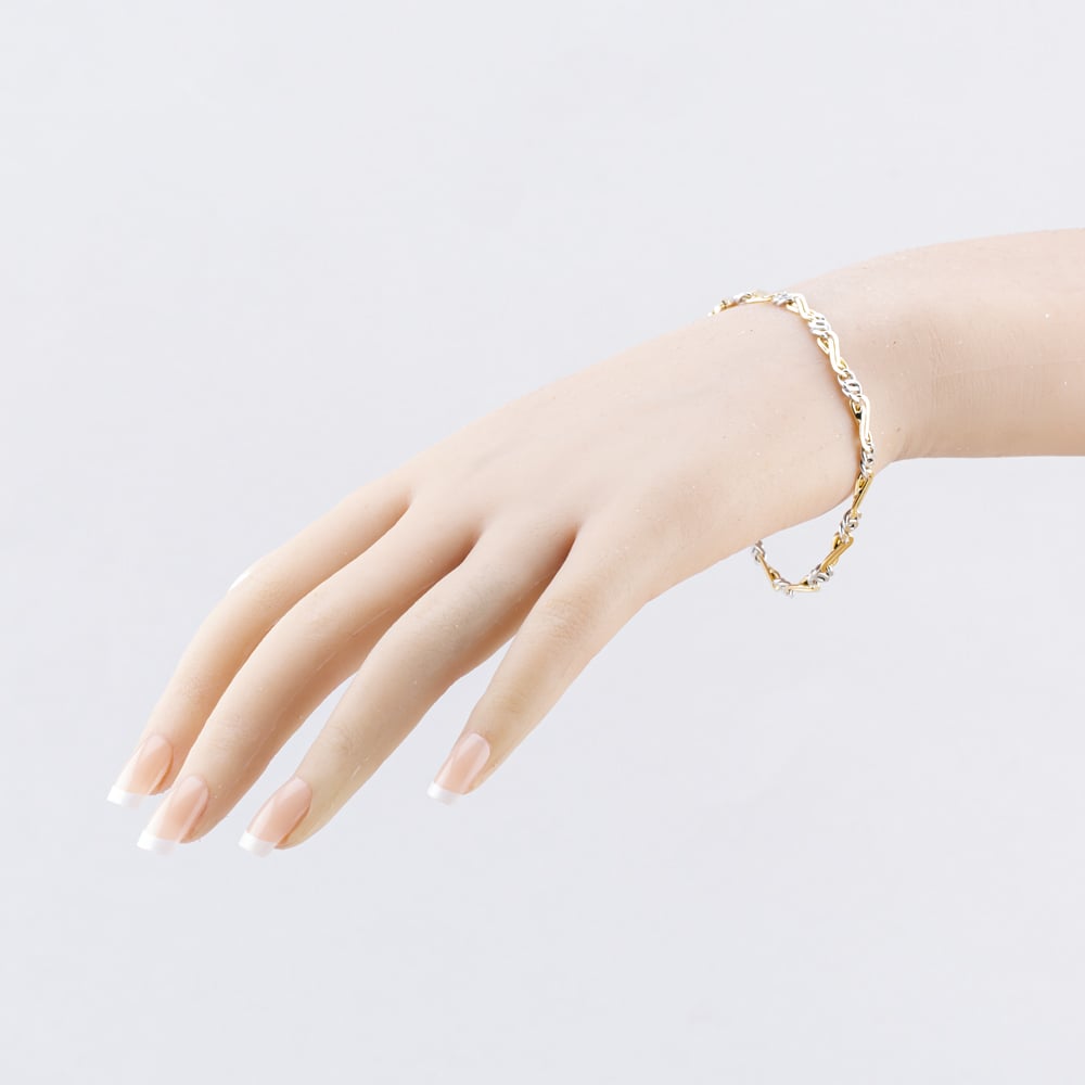 Pre-Owned 9ct Two Colour Gold Fancy Twist 7.5 Inch Link Chain Bracelet 41281727