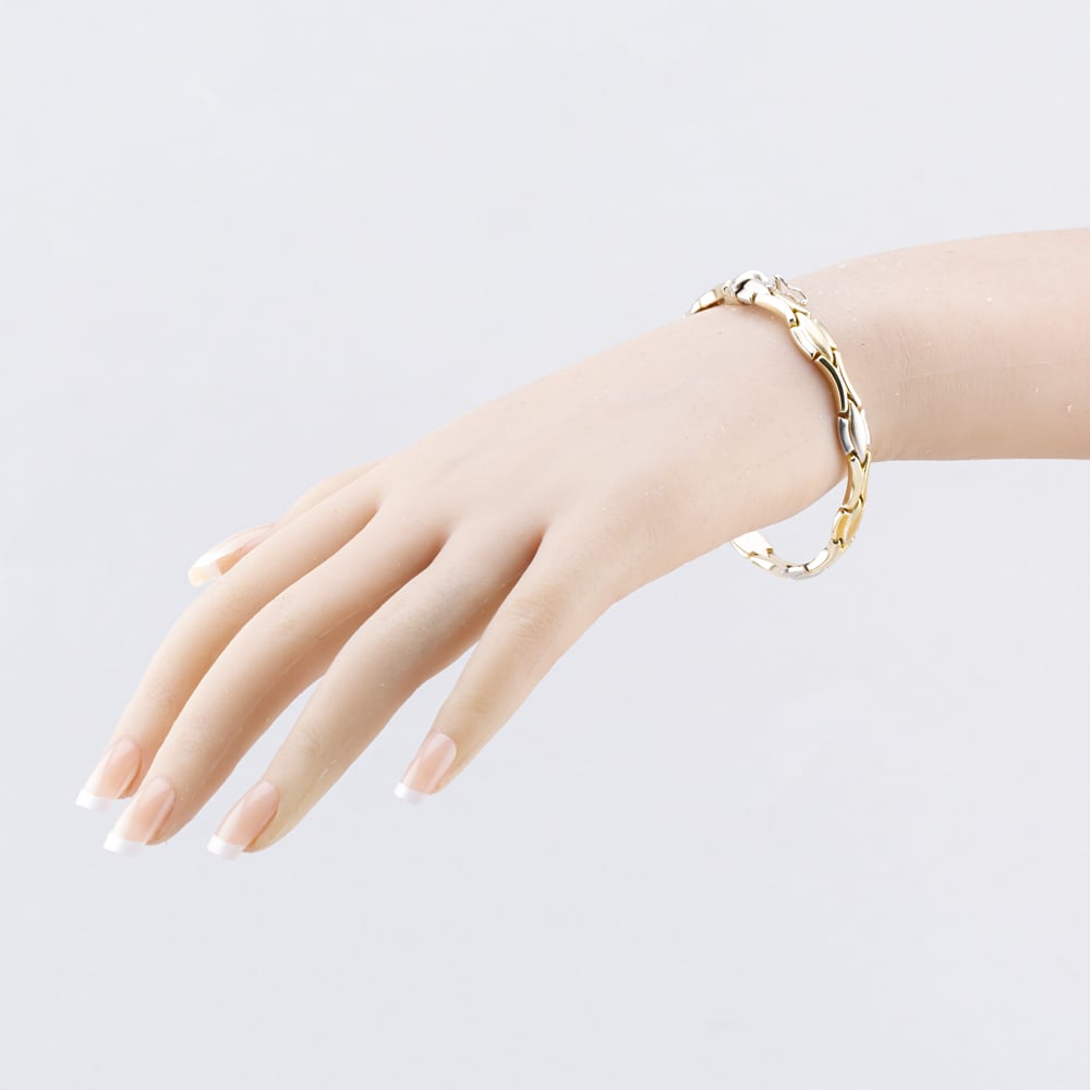 Pre-Owned 9ct Two Colour Gold Fancy Flat 7.5 Inch Link Chain Bracelet 41281730