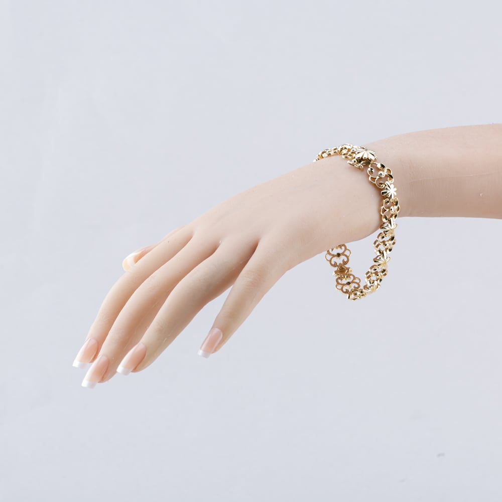 Pre-Owned 9ct Yellow Gold Flower Design 7.5 Inch Fancy Chain Bracelet 41281750