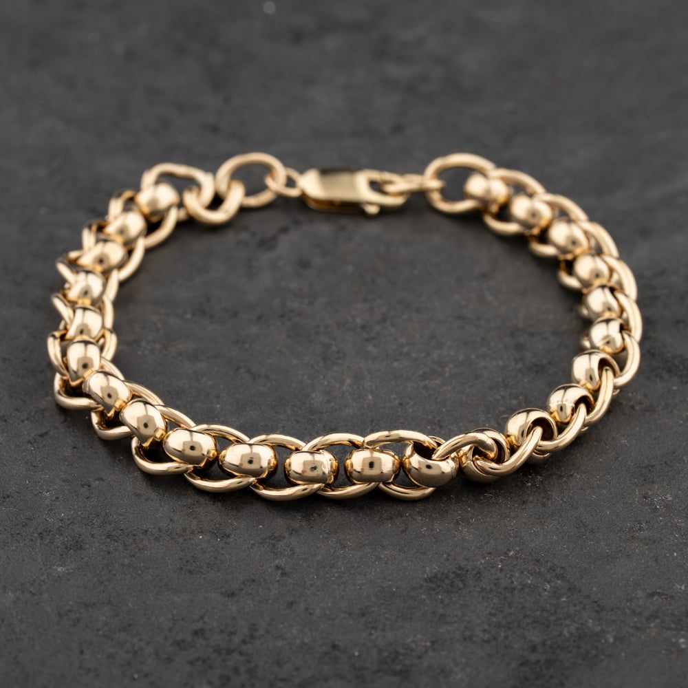 Pre-Owned 9ct Yellow Gold Roller Ball 8 Inch Curb Chain Bracelet 41281760