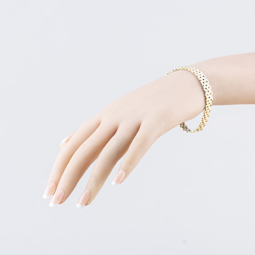 Pre-Owned 9ct Two Colour Gold Graduating 7 Inch Panther Link Chain Bracelet 41281787