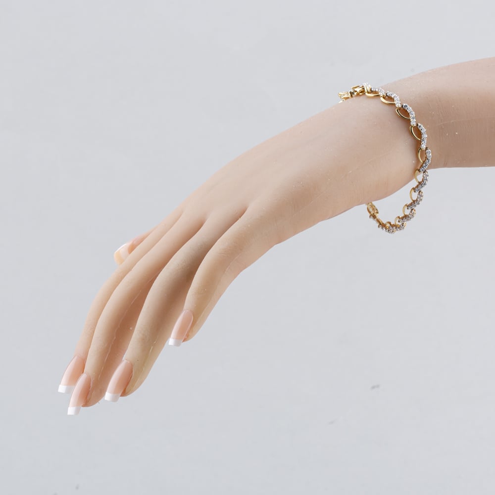 Pre-Owned 9ct Yellow Gold Cubic Zirconia Openwork 7.5 Inch Bracelet 41281800