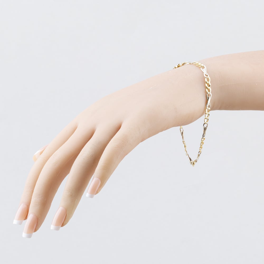 Pre-Owned 9ct Two Colour Gold Fancy 7.5 Inch Figaro Chain Bracelet 41281849