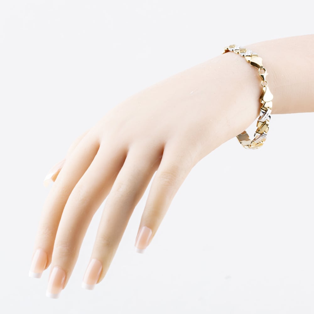 Pre-Owned 9ct Two Colour Gold Patterned Cross Design 7.5 Inch Chain Bracelet 41281875