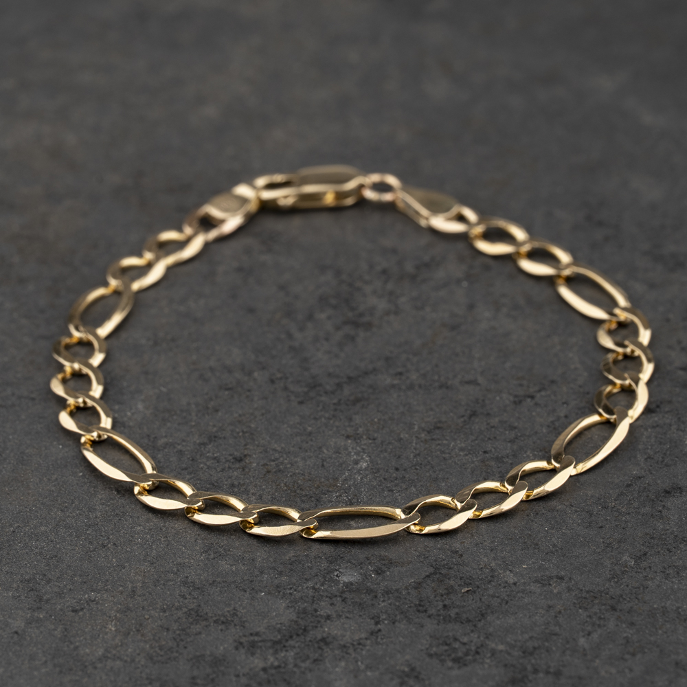 Pre-Owned 9ct Yellow Gold 7.5 Inch Figaro Chain Bracelet 41281876